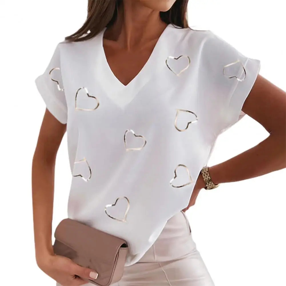 Elegant Feather Print Women Blouses Shirt Summer Lady Casual Short Sleeve T-shirt All Match Pullover Blouse Lady Tee Shirt